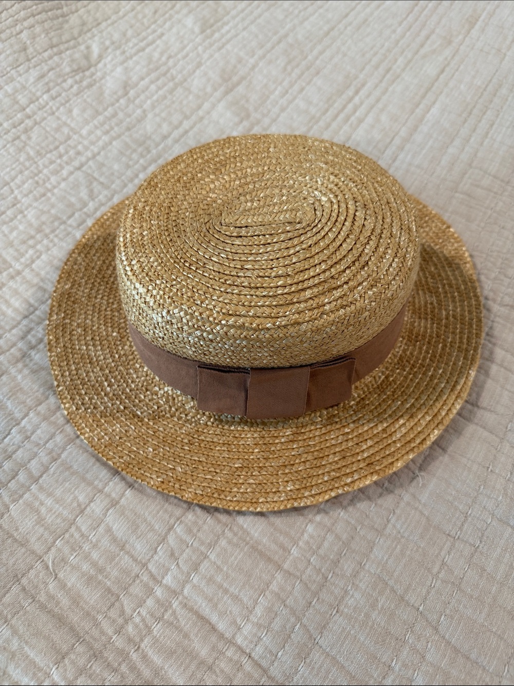Zara kids Classic Straw Boater Hat with Brown Band